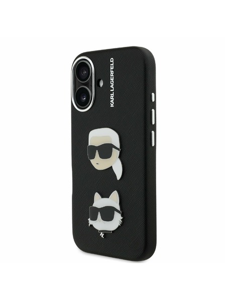 Karl Lagerfeld Karl Lagerfeld Зърнест PU K&CH Глави Заден Капак за iPhone 16 Черен