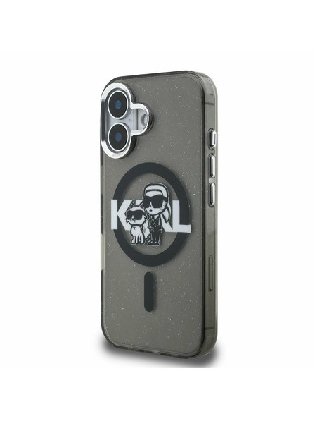Karl Lagerfeld Karl Lagerfeld IML Брокат Карл и Шупет Скица MagSafe Заден Капак за iPhone 16 Черен