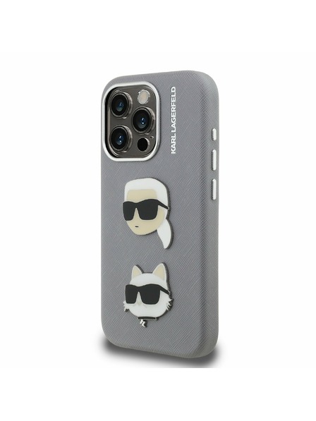 Karl Lagerfeld Karl Lagerfeld Grained PU K&CH Heads Заден калъф за iPhone 15 Pro Grey