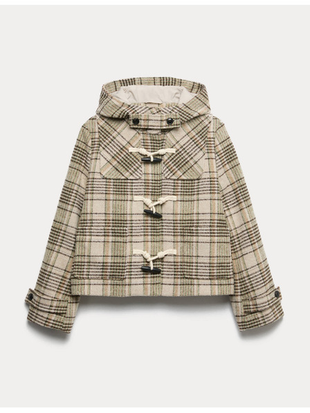 Marks & Spencer Карирано вълнено палто с качулка Marks & Spencer бежов