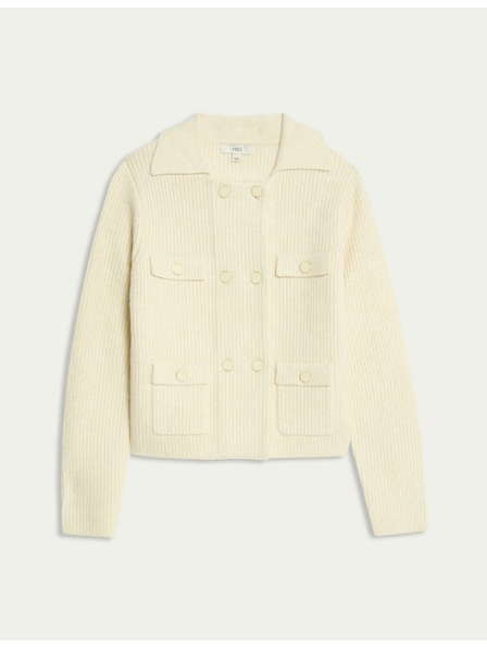 Marks & Spencer Плетена жилетка с мъхнати нишки и декоративни джобове Marks & Spencer сметанова