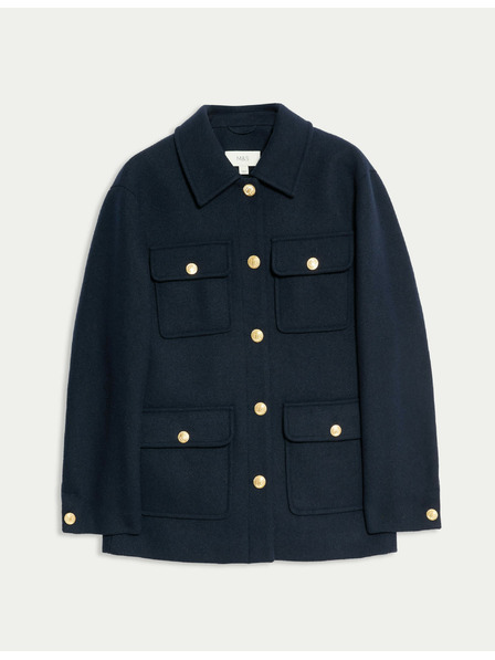 Marks & Spencer Практично яке с качулка от вълнена смес Marks & Spencer тъмносиньо