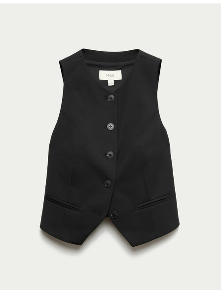Marks & Spencer Закопчаваща се жилетка без яка Marks & Spencer в черно