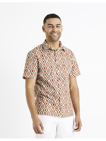 Celio Кафяво-кремава мъжка риза с шарки Celio Daprint