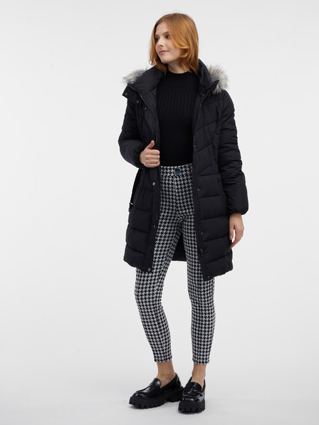 Orsay Черно дамско ватирано палто с изкуствена кожа ORSAY