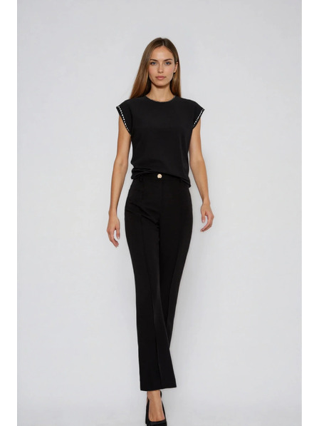 Moodo Памучна блуза с декорирани ръкави черна Moodo