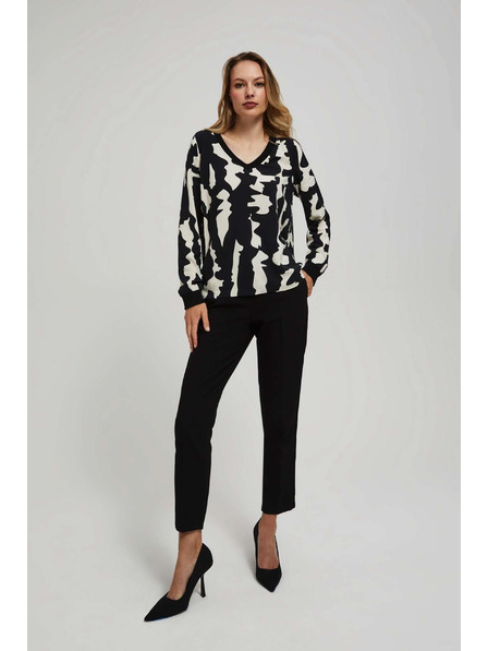 Moodo Щампована риза с V-образен деколте в черно Moodo