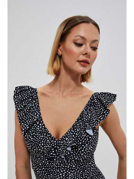 Moodo Цял бански костюм с декоративно деколте в черно Moodo