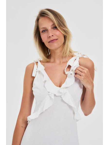 Moodo Бели миди рокли с воланчета на деколтето Moodo
