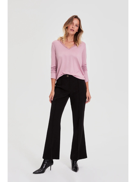 Moodo Суитшърт с дантелено деколте розов Moodo