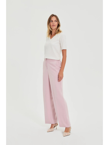 Moodo Бял суитшърт с къси ръкави и V-образно деколте Moodo