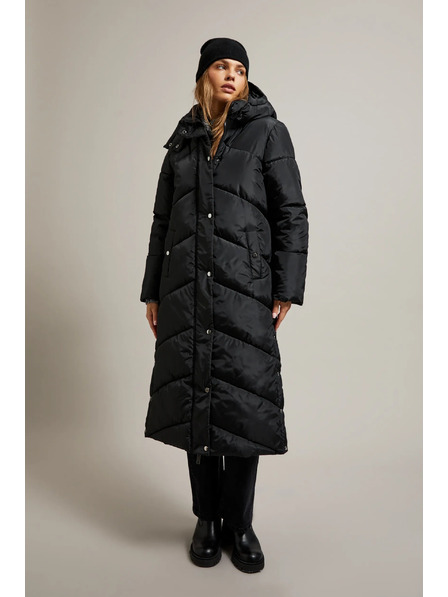 Moodo Дълго стегнато яке с качулка в черно Moodo