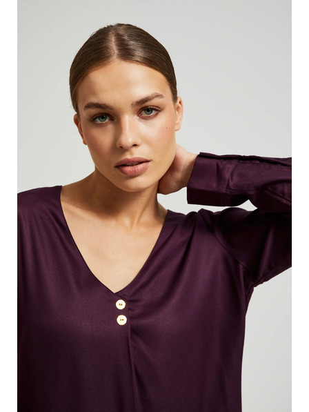 Moodo Лилава риза с V-образно деколте и декоративни копчета Moodo