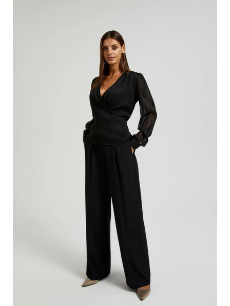 Moodo Елегантна черна риза с V-образно деколте Moodo