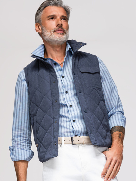 Ombre Clothing Мъжко прошивано яке без ръкави със бразилски ефект - тъмно син V2 OM-JAVJ-0277 Ombre Clothing
