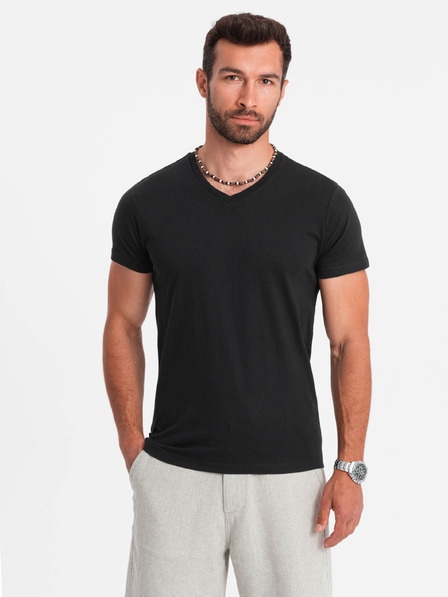 Ombre Clothing Черна мъжка основна тениска с V-образно деколте Ombre Clothing