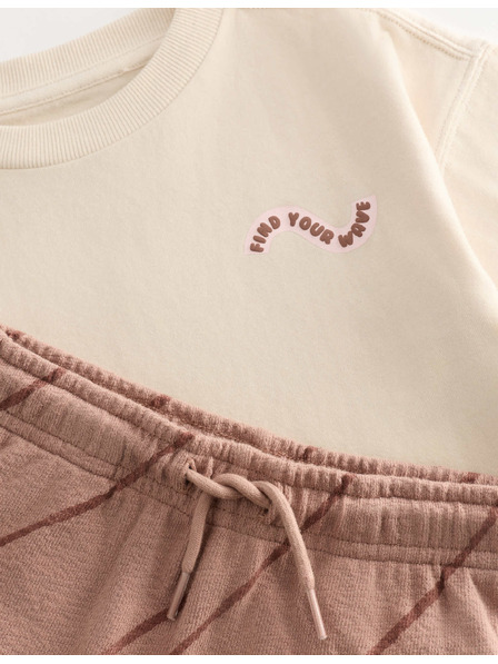 Marks & Spencer Двучастен комплект с графика, от чистo памук (2–8 години) Marks & Spencer кафяв