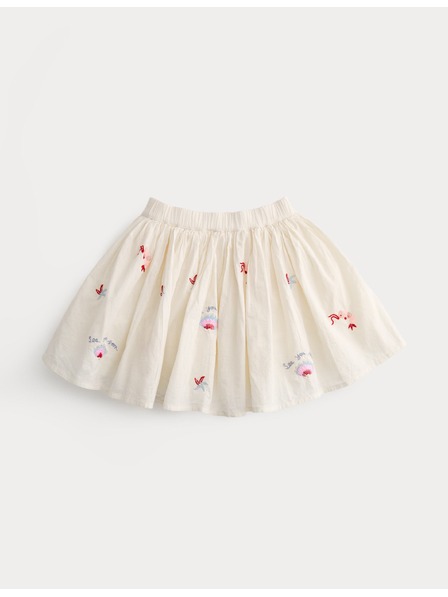 Marks & Spencer Бродирана мини пола с висок процент памук (2-10 години) Marks & Spencer кремава