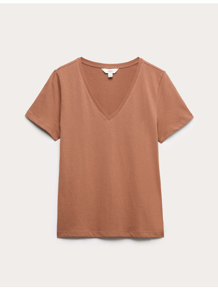 Marks & Spencer Тениска от чист памук с V-образен деколте Marks & Spencer кафява