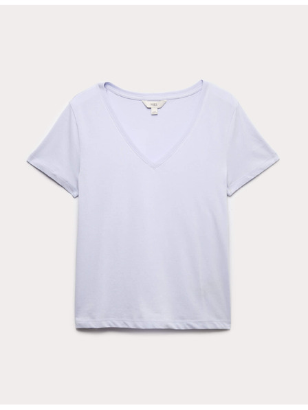 Marks & Spencer Тениска от чист памук с V-деколте Marks & Spencer виолетова