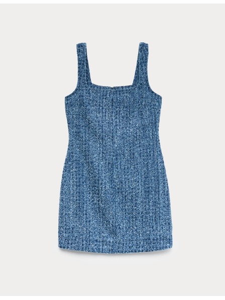 Marks & Spencer Течаща денимова мини рокля от чист памук украсена с ресни Marks & Spencer военноморска синя