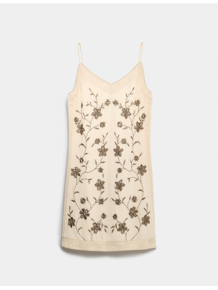 Marks & Spencer Сорочкова мини рокля с V деколте и бродерия, от чист памук Marks & Spencer бяла