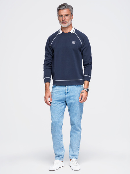 Ombre Clothing Мъжки суитшърт с бродерия и контрастен яка – тъмносин V1 OM-SSNZ-0269 Ombre Clothing