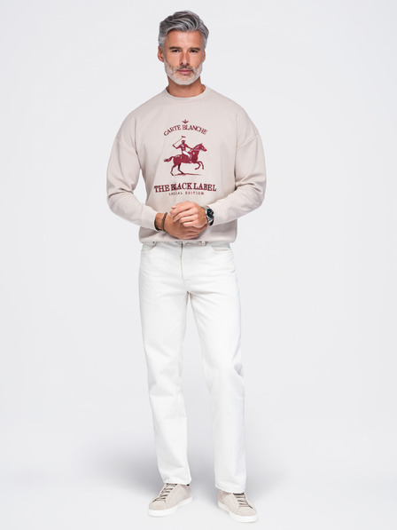 Ombre Clothing Мъжки суитшърт с кръгло деколте и бродерия на предната част – бежов V1 OM-SSNZ-0267 Ombre Clothing