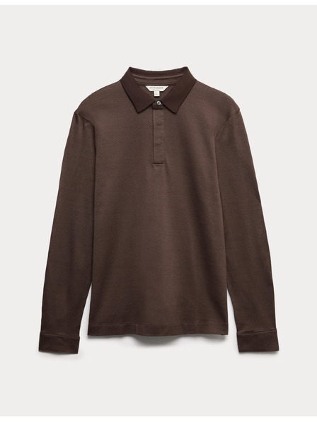 Marks & Spencer Текстурирана поло риза от чист памук с дълги ръкави Marks & Spencer кафява