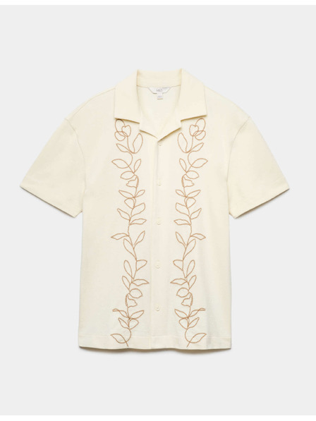 Marks & Spencer Изшивана риза с къс ръкав от чист памук Marks & Spencer крем