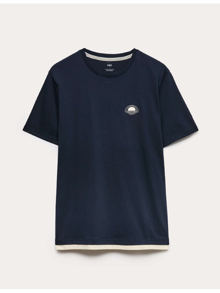Marks & Spencer Домашен топ от чист памук с графичен мотив залез Marks & Spencer морско синьо