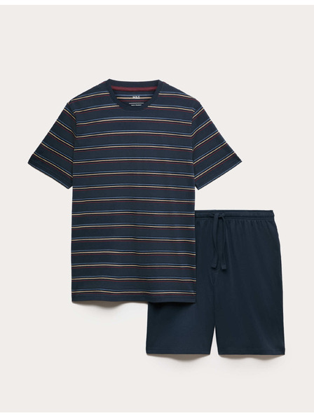 Marks & Spencer Пижама с дъгови ивици от чиста памучна материя Marks & Spencer тъмносиня