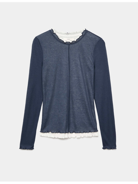 Marks & Spencer Двуслоен топ със волан подплата Marks & Spencer морско синя