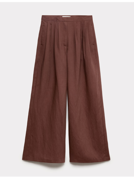 Marks & Spencer Плисирани практични панталони Palazzo с лен Marks & Spencer кафяв