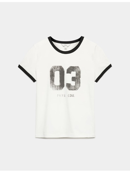 Marks & Spencer Тениска с графика и висок процент памук Marks & Spencer кремава