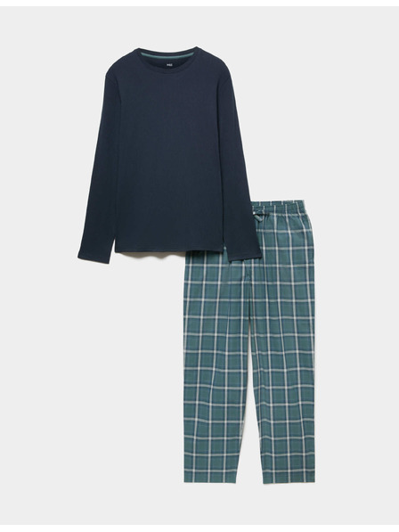 Marks & Spencer Пижамен комплект от кариран чист памук Marks & Spencer зелен