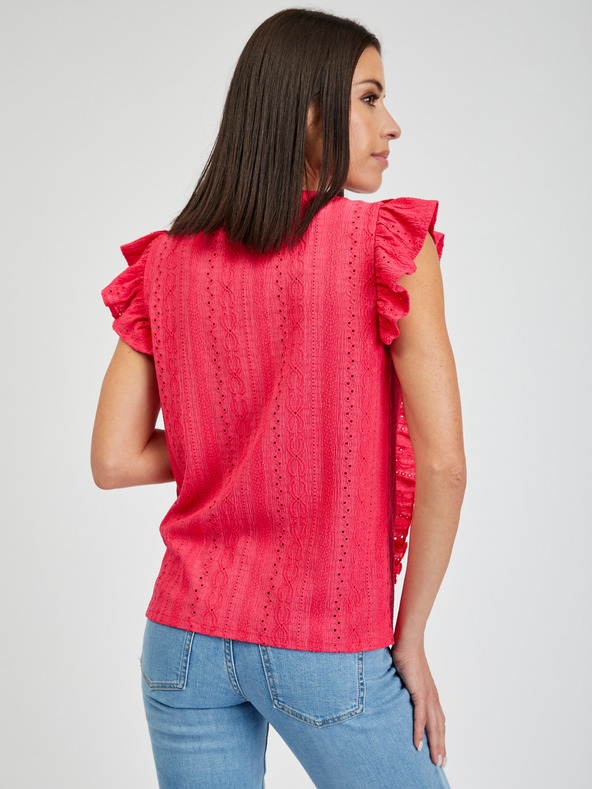 Orsay Тъмнорозова дамска тениска с волани ORSAY