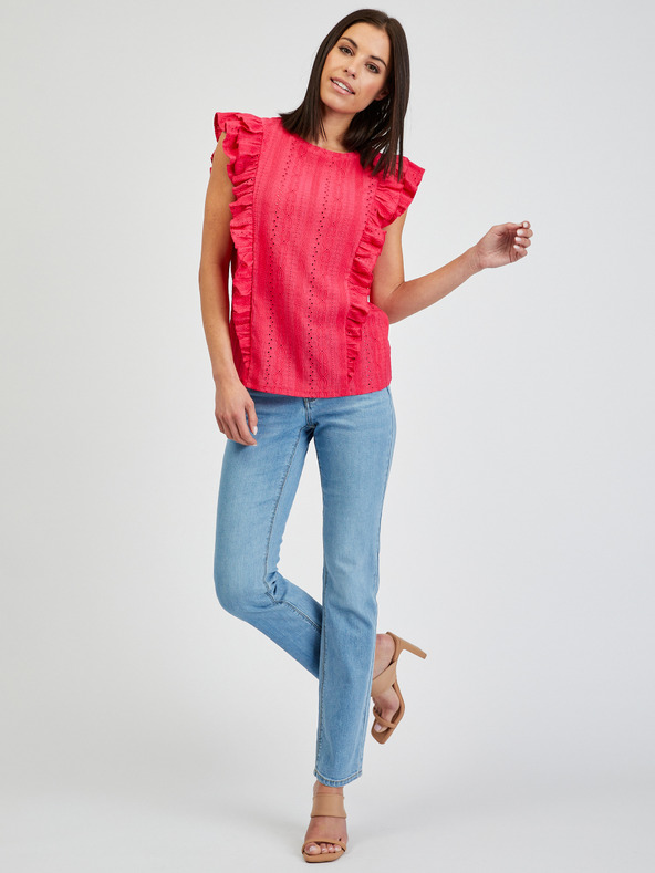 Orsay Тъмнорозова дамска тениска с волани ORSAY