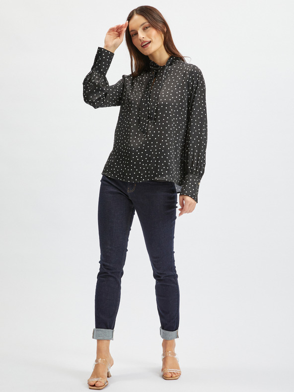 Orsay Черна дамска сатенена блуза на точки ORSAY