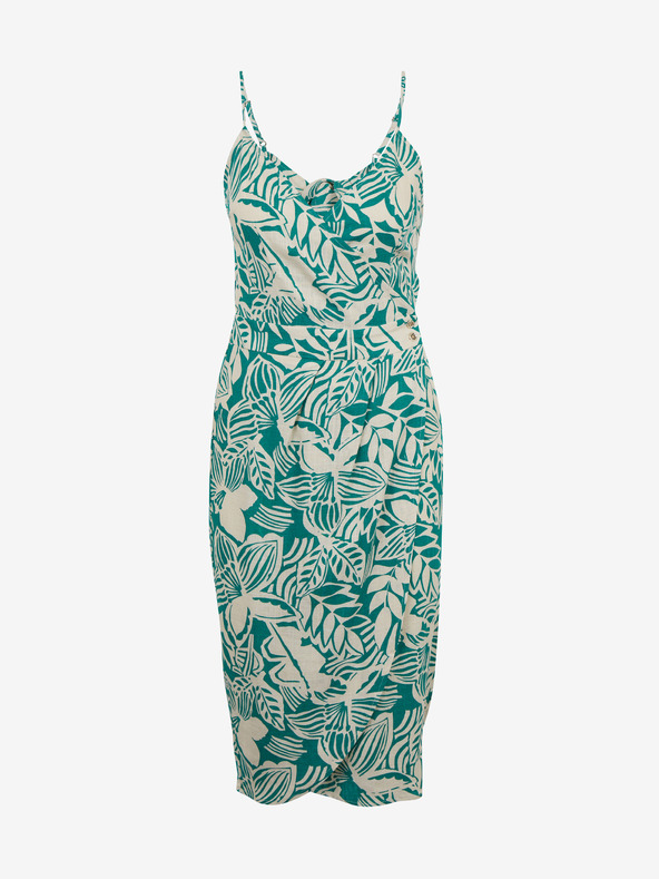 Orsay Кремаво-зелена дамска щампована ленена миди рокля ORSAY