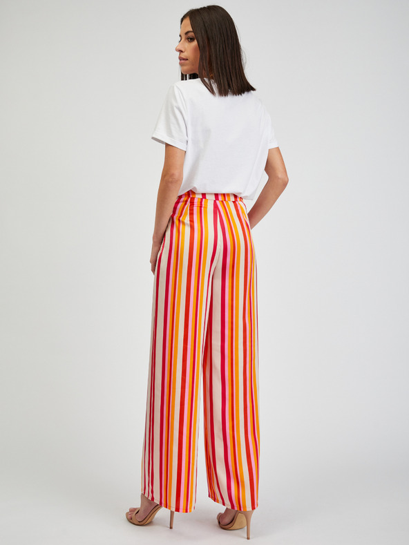 Orsay Червено-жълт дамски широк панталон на райе ORSAY