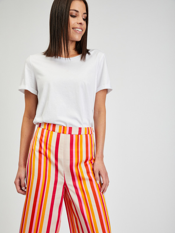 Orsay Червено-жълт дамски широк панталон на райе ORSAY