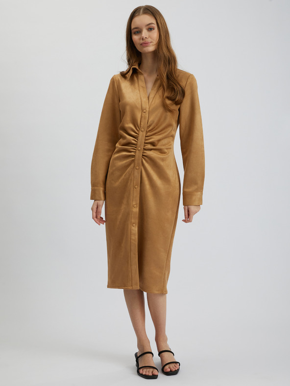 Orsay Кафява дамска рокля по тялото от велур ORSAY