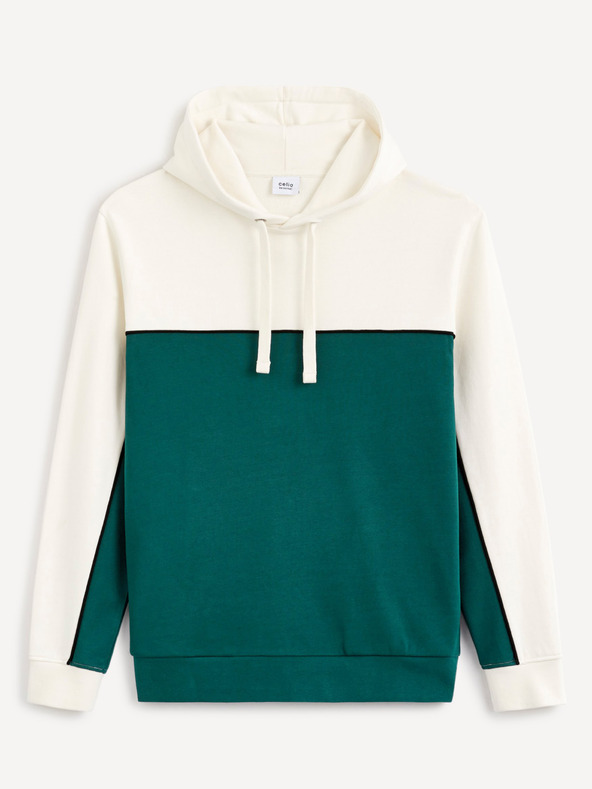 Celio Зелено и бяло мъжко памучно суитчърче с качулка Celio Debiding