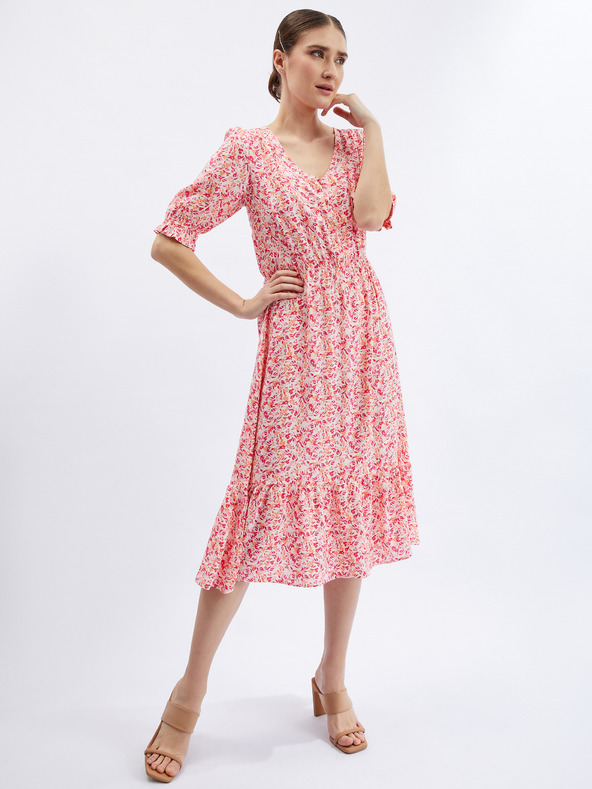 Orsay Оранжево-розова дамска рокля на цветя ORSAY