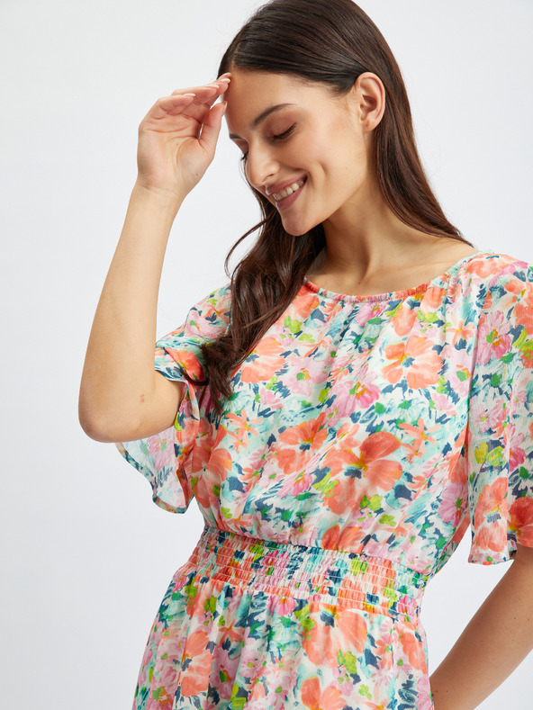 Orsay Червено-кремава дамска рокля на цветя ORSAY