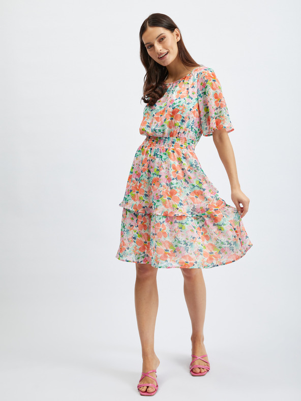 Orsay Червено-кремава дамска рокля на цветя ORSAY