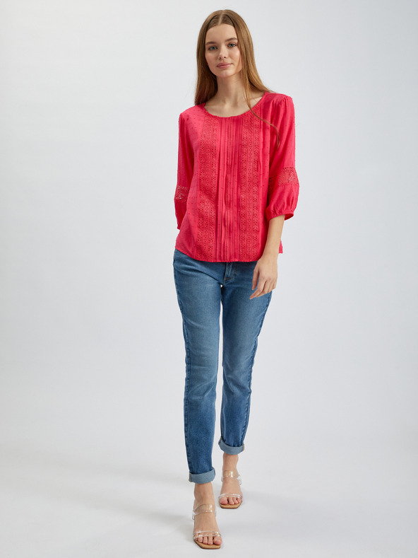 Orsay Тъмнорозова дамска блуза с дантела ORSAY