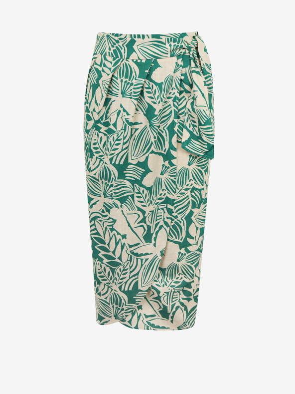 Orsay Кремавозелена дамска миди пола с десен и примеси от лен ORSAY