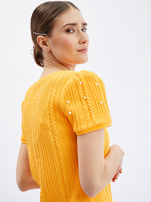 Orsay Жълта дамска тениска с декоративни детайли ORSAY